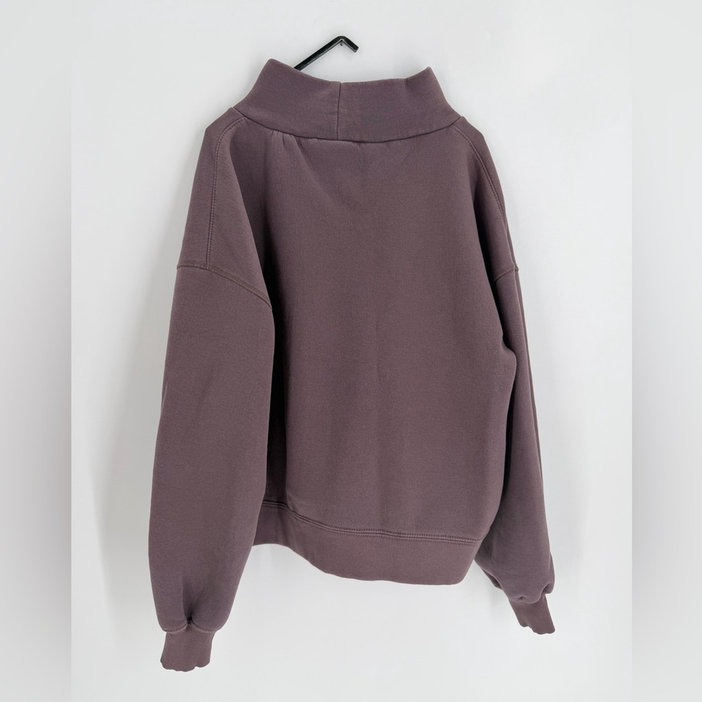 Zara Oversized Text Plush Fabric Mock Turtleneck Sweatshirt In Taupe Purple Grey - Picture 4 of 6